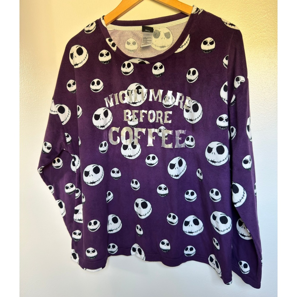 Disney Nightmare Before Christmas Jack Skellington Coffee Sleep Top Purple XL